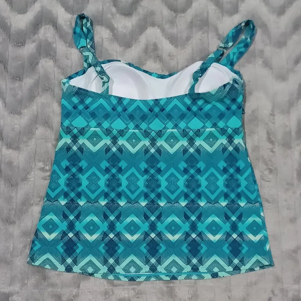 Jantzen Womens Size 8 Blue Green Diamond Padded Tankini Swim Top